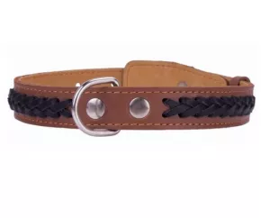 Collar kožený obojok prekrížený vzor brown-black