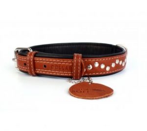 COLLAR Soft kožený obojok s dekorom brown-black